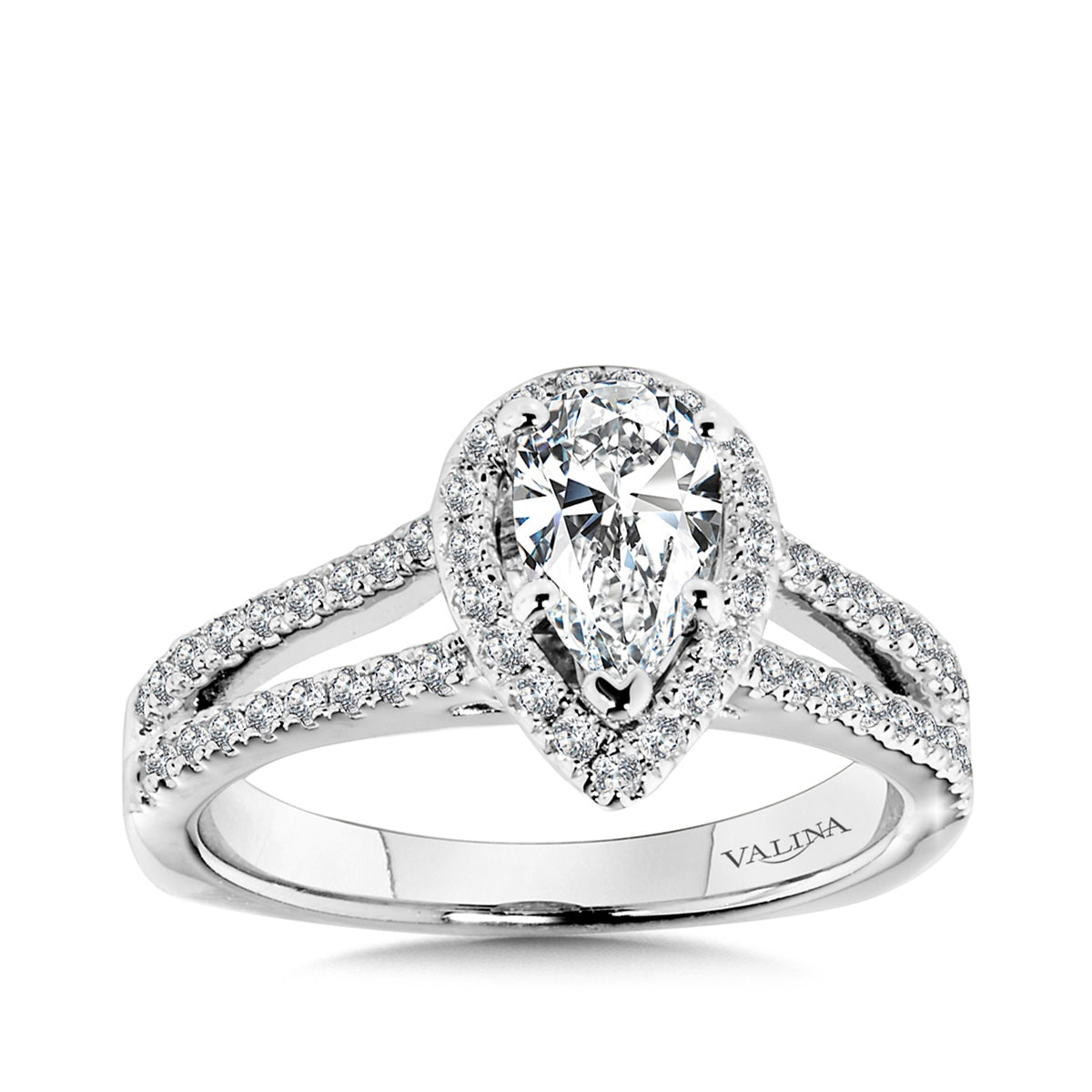 Valina 1/10 ct. tw. Diamond Halo Split Shank Pear Semi-Mount Engagement Ring with European Shank in 14K White & Yellow Gold