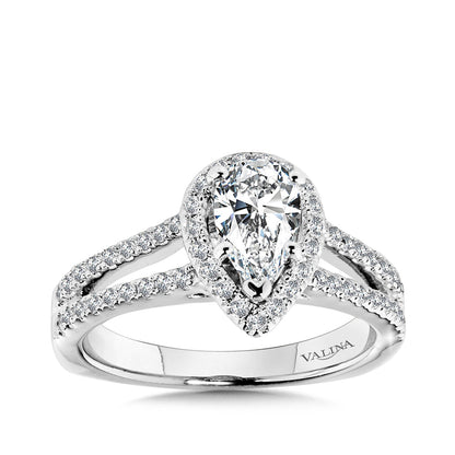 Valina 1/10 ct. tw. Diamond Halo Split Shank Pear Semi-Mount Engagement Ring with European Shank in 14K White & Yellow Gold