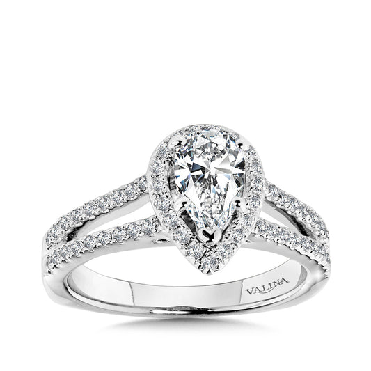 Valina 1/10 ct. tw. Diamond Halo Split Shank Pear Semi-Mount Engagement Ring with European Shank in 14K White & Yellow Gold