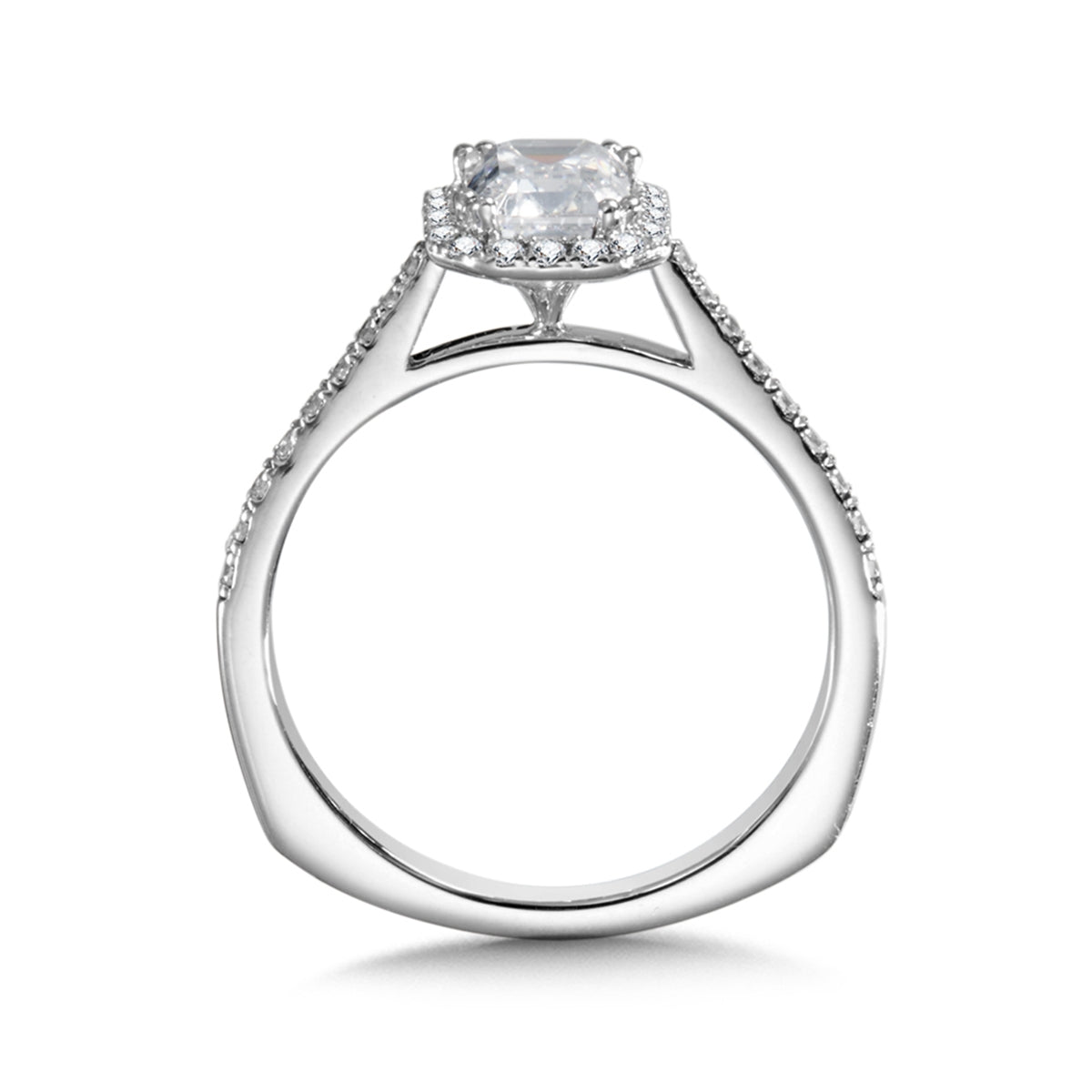 Valina 1/4 ct. tw. Diamond Halo Emerald Cut Semi-Mount Engagement Ring with European Shank in 14K White Gold front view