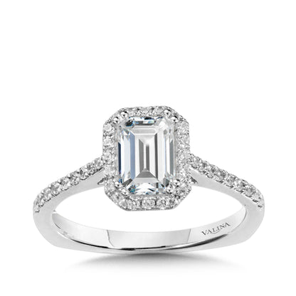 Valina 1/4 ct. tw. Diamond Halo Emerald Cut Semi-Mount Engagement Ring with European Shank in 14K White Gold