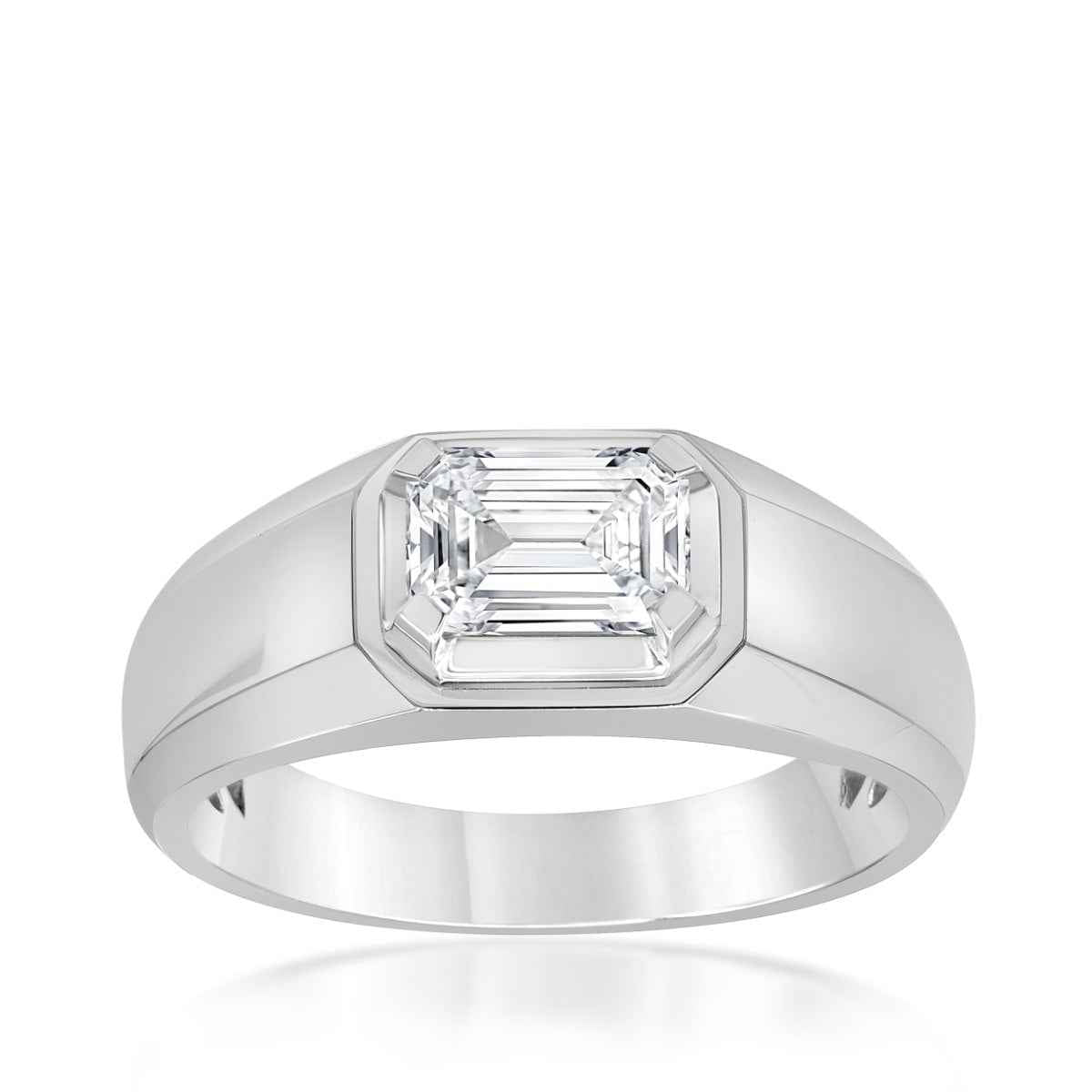 Adamante 1 ct. tw. Men's Lab-Grown Emerald Cut Diamond Ring in 14K White Gold