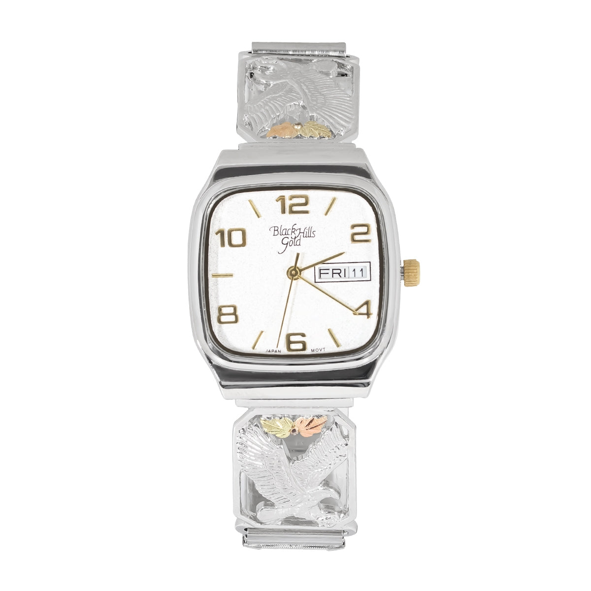 Black Hills Gold Men's Quartz Stainless Steel Eagle Watch with Square White Dial