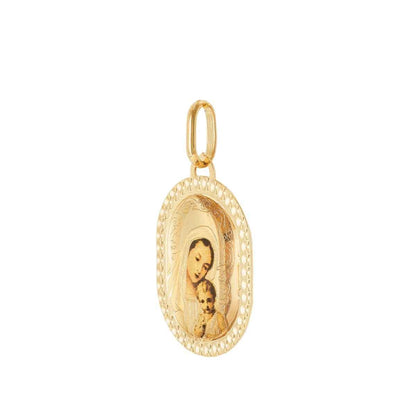 Mary & Baby Jesus Medal Pendant in 14K Yellow Gold front view