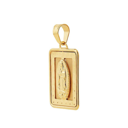 Rectangular Guadalupe Medal Pendant in 14K Yellow Gold front view