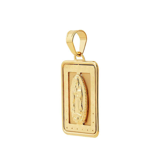 Rectangular Guadalupe Medal Pendant in 14K Yellow Gold front view