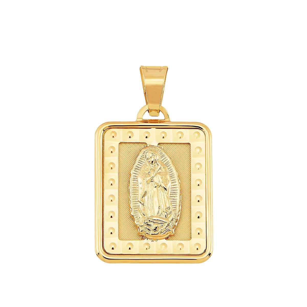Rectangular Guadalupe Medal Pendant in 14K Yellow Gold