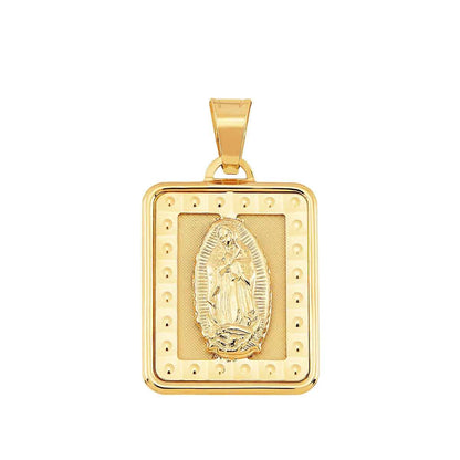 Rectangular Guadalupe Medal Pendant in 14K Yellow Gold
