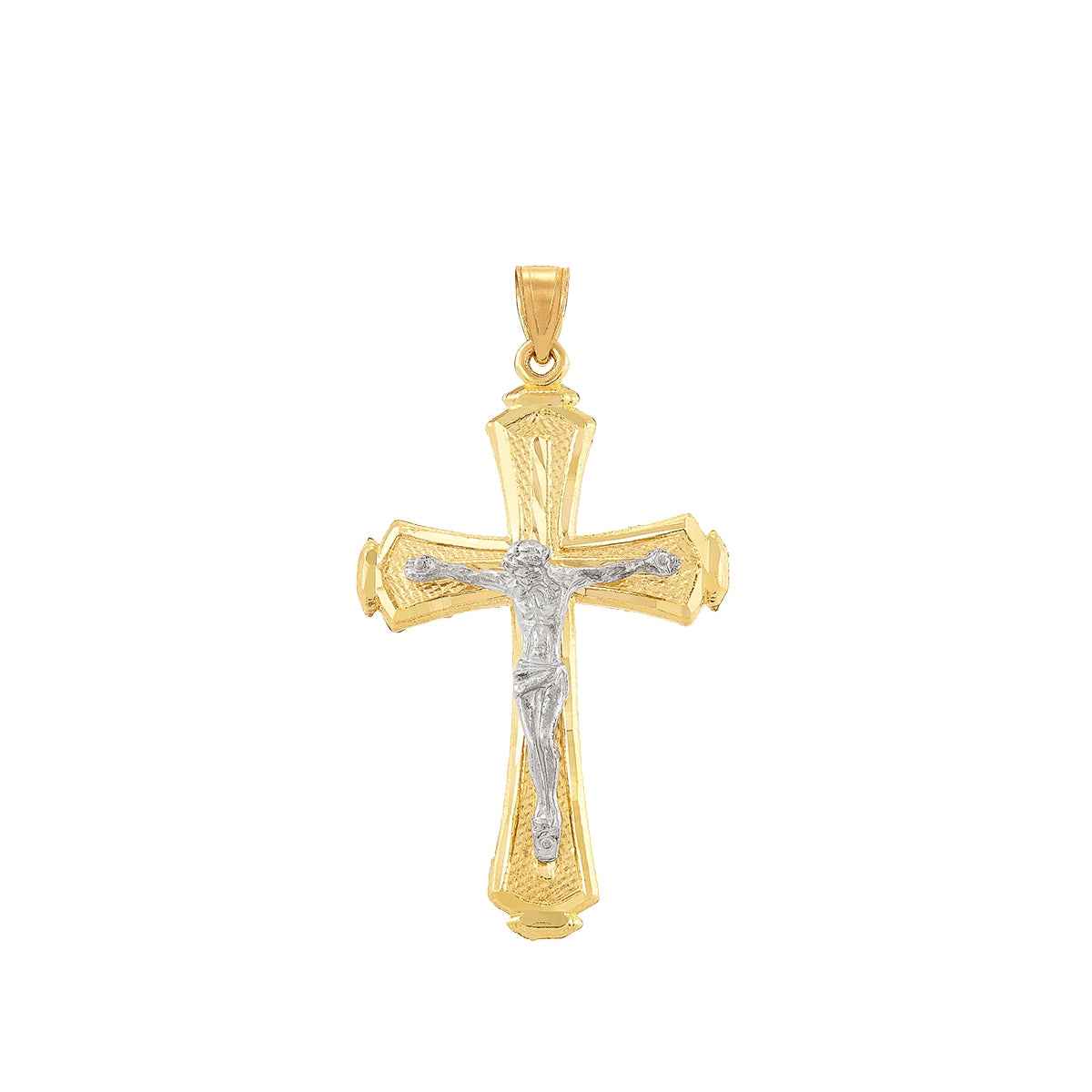 Diamond Cut Crucifix Cross Pendant in 10K Yellow & White Gold