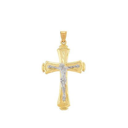 Diamond Cut Crucifix Cross Pendant in 10K Yellow & White Gold