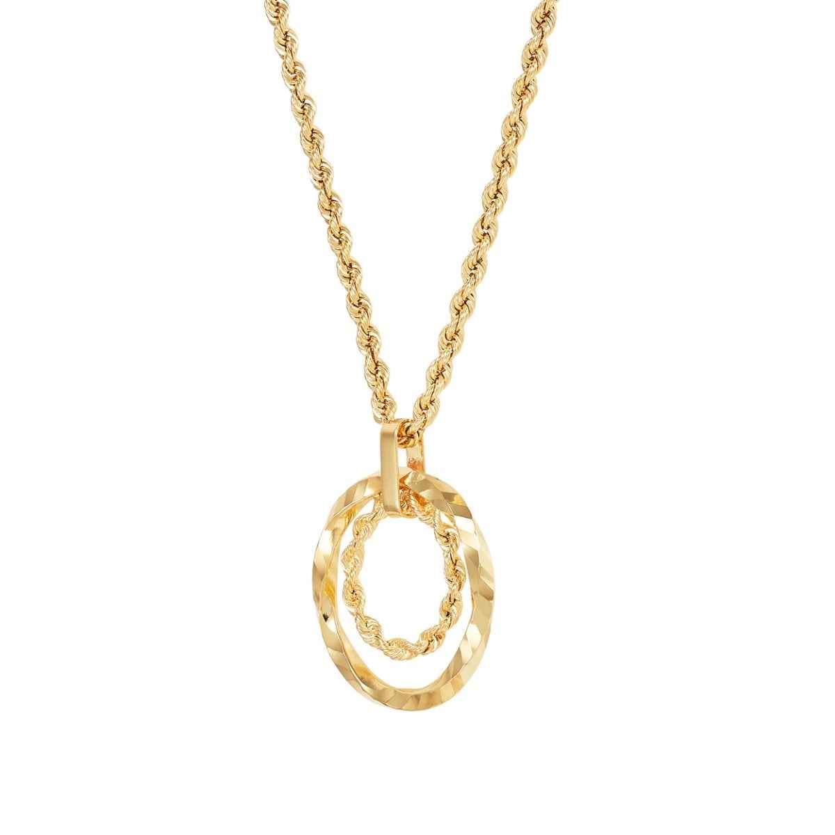 Double Circle Twist Pendant in 10K Yellow Gold front view