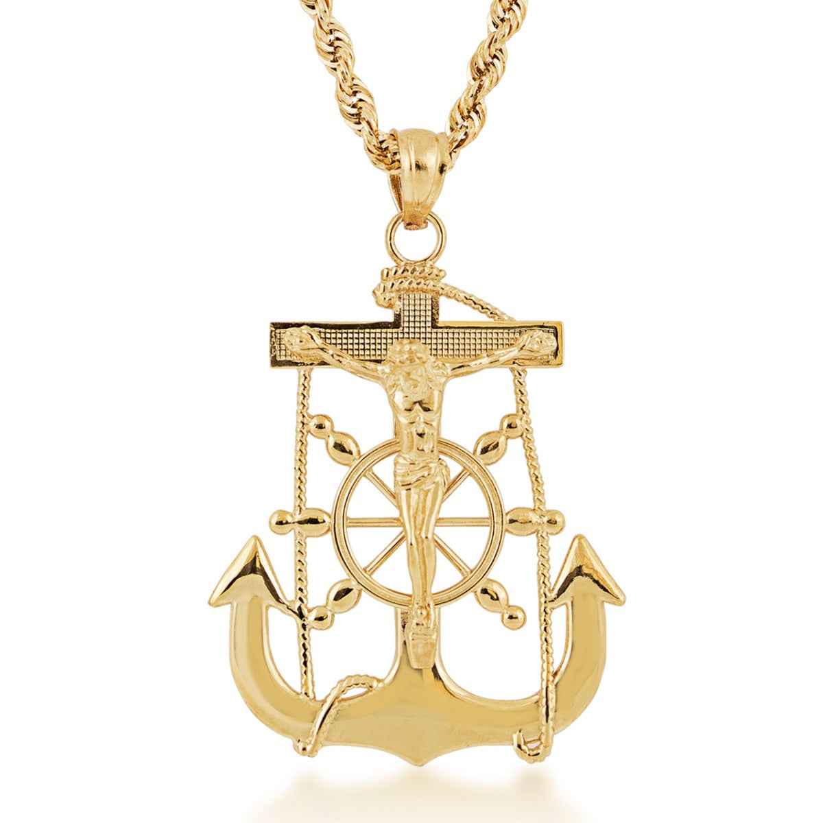 Anchor Crucifix Pendant in 10K Yellow Gold