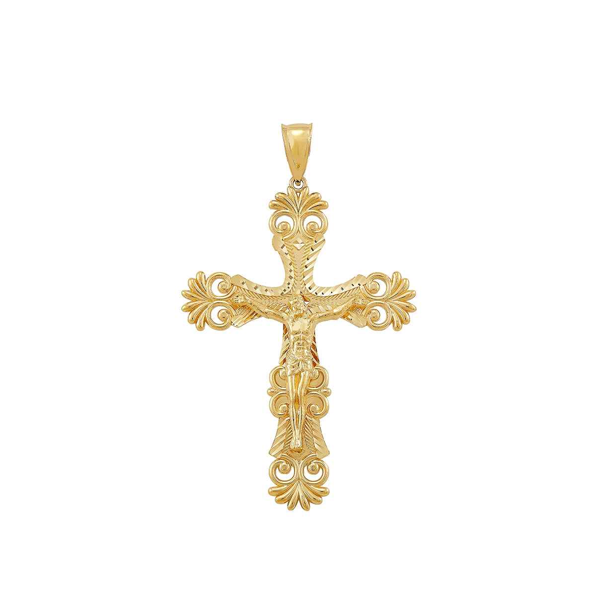 Ornate Crucifix Cross Pendant in 10K Yellow Gold