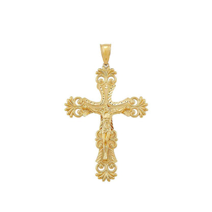 Ornate Crucifix Cross Pendant in 10K Yellow Gold