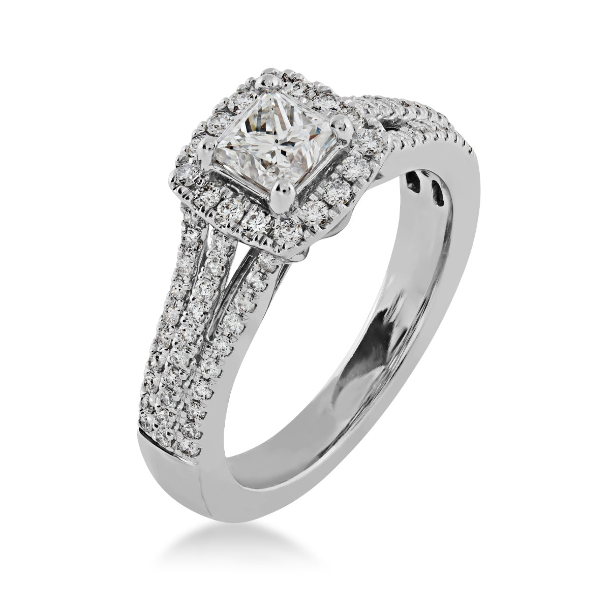 Amaura 1-1/5 ct. tw. Princess Cut Diamond Halo Engagement Ring in 18K White Gold front view