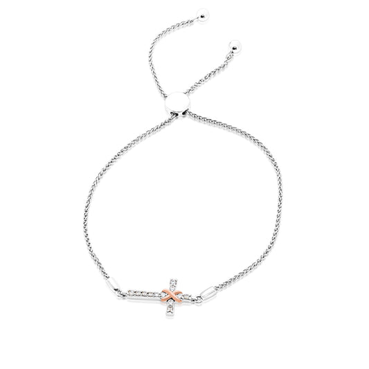 Infinite Love 1/5 ct. tw. Diamond Infinity Cross Bolo Bracelet in Sterling Silver & 10K Pink Gold