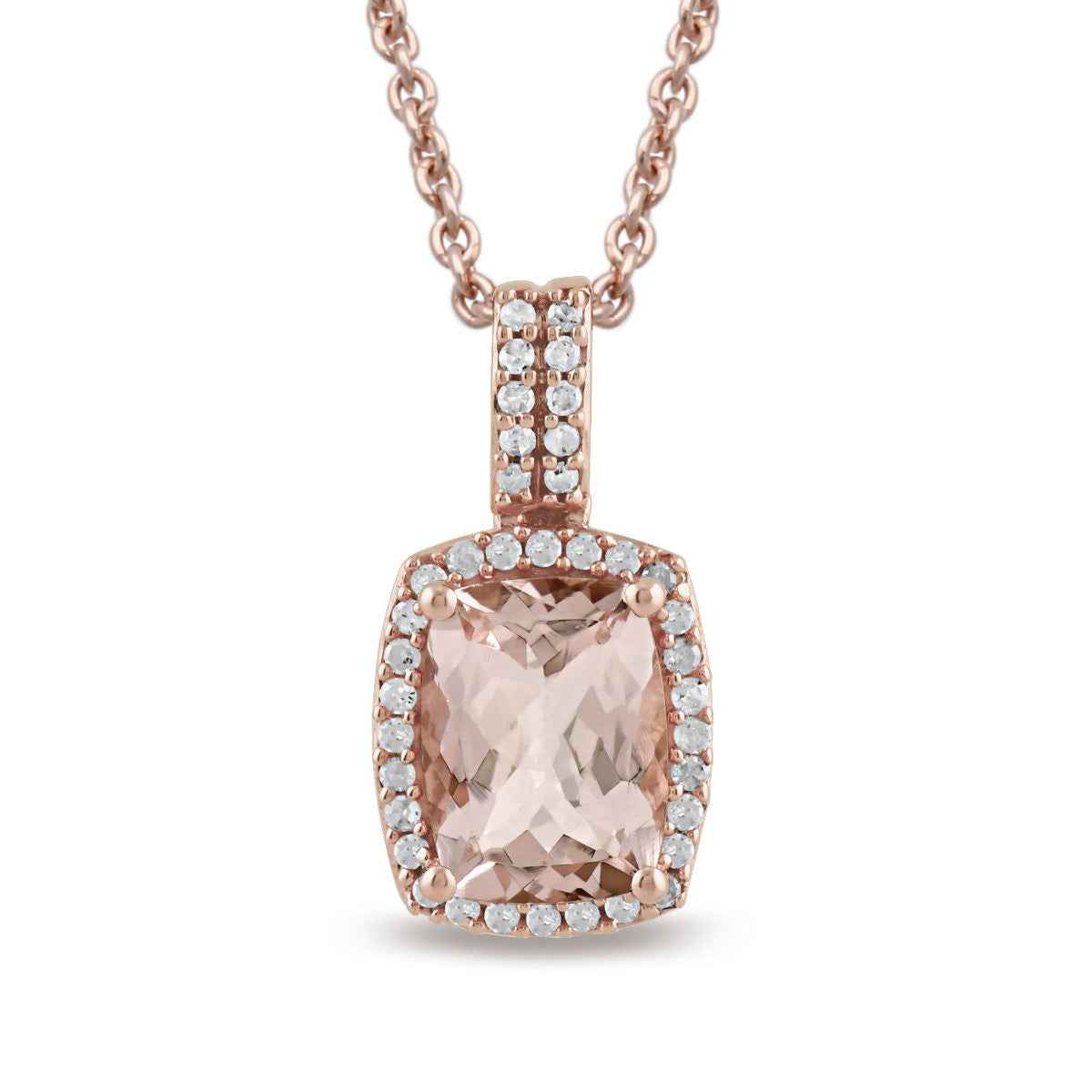 Cushion Morganite & 1/8 ct. tw. Diamond Halo Pendant in 10K Pink Gold