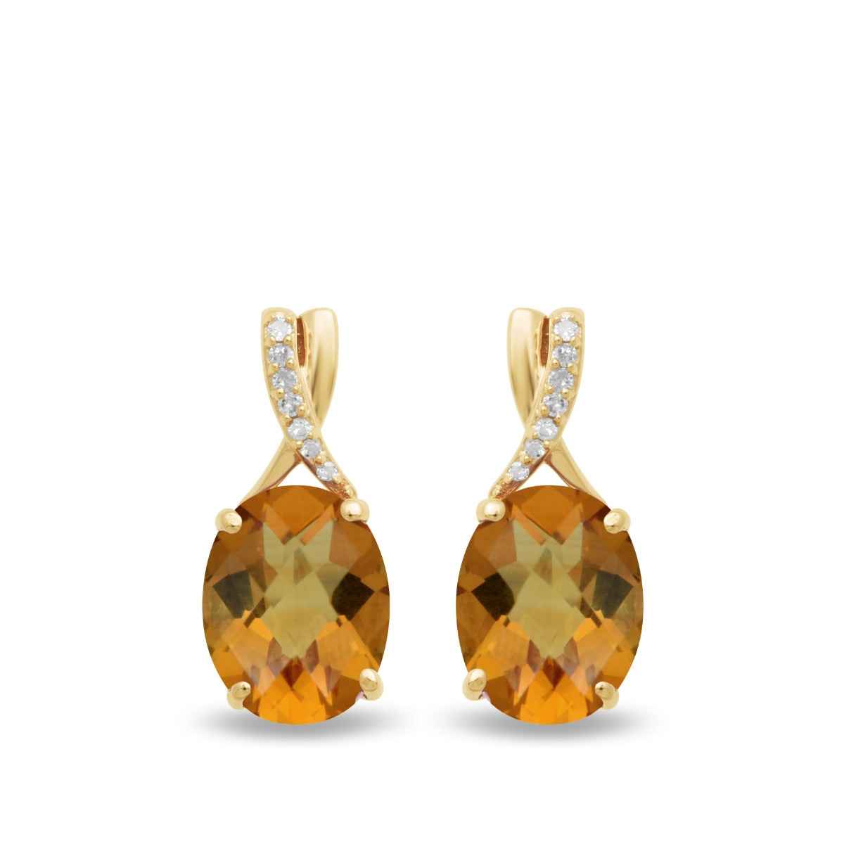 Oval Citrine & Diamond Accent Earrings in 10K Yellow Gold front view