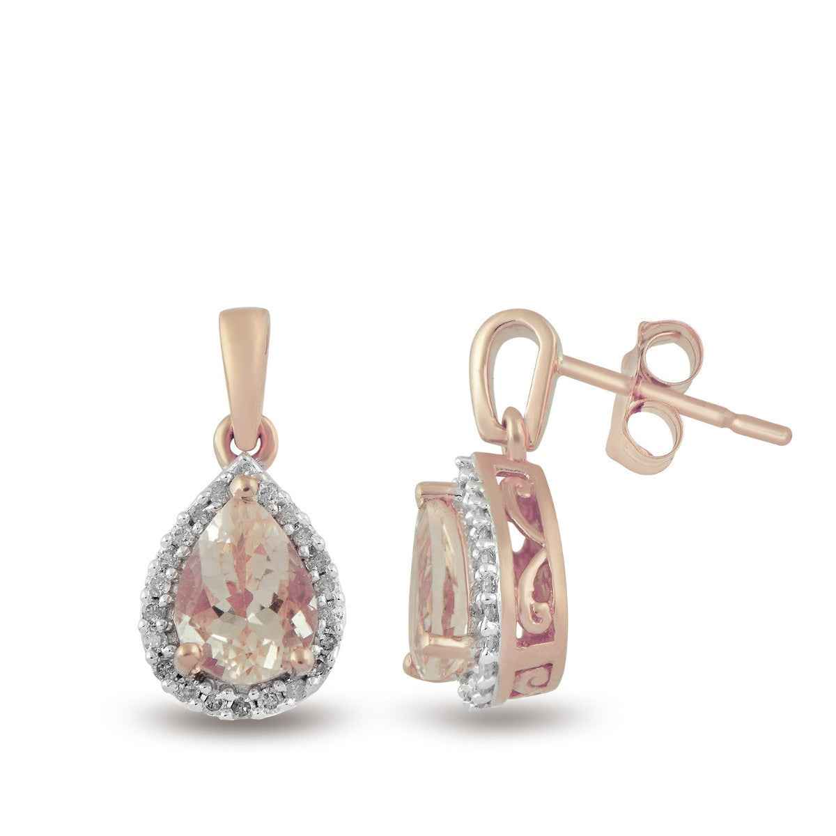Pear Morganite & 1/7 ct. tw. Diamond Halo Earrings in 10K Pink Gold