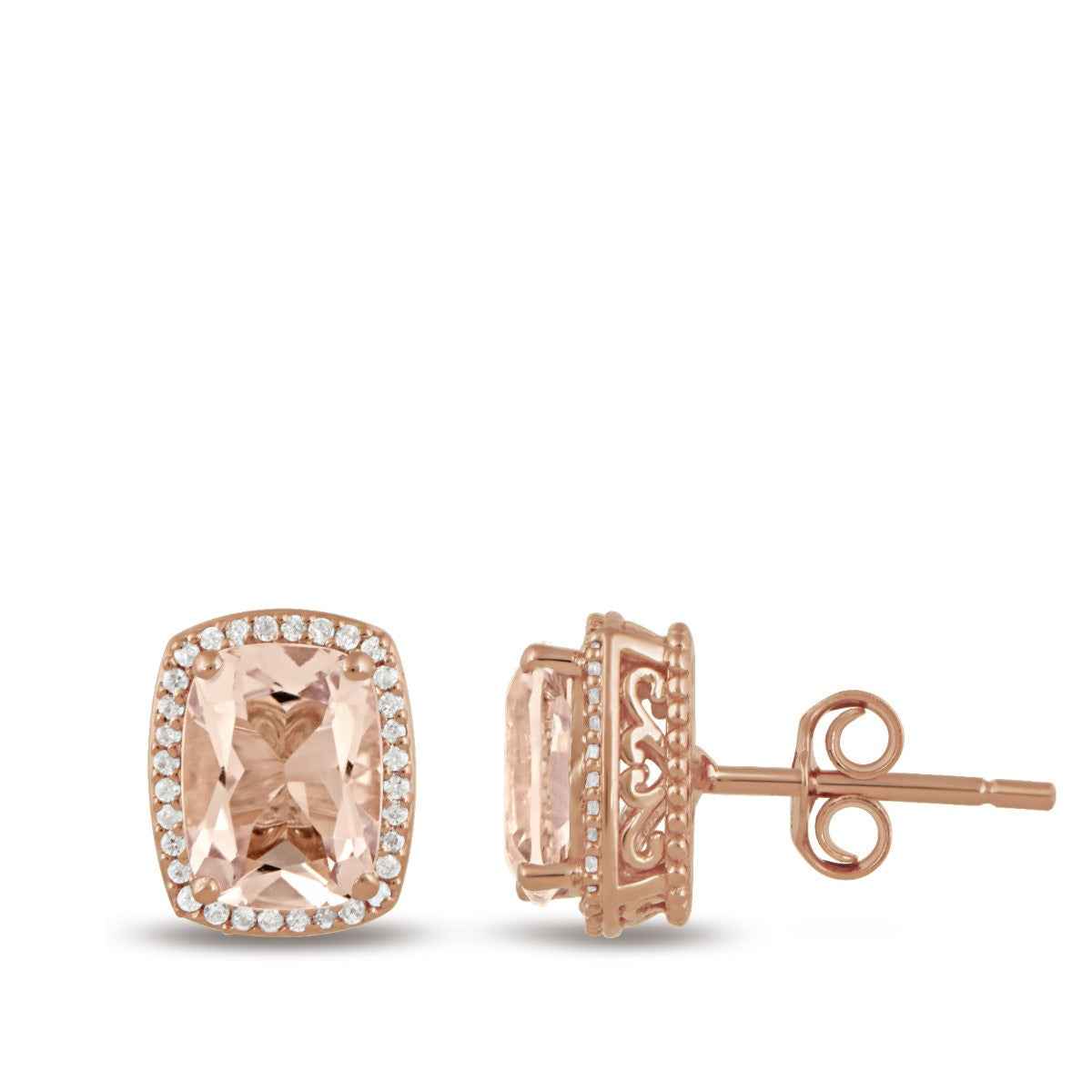 Cushion Morganite & 1/7 ct. tw. Diamond Halo Earrings in 10K Pink Gold