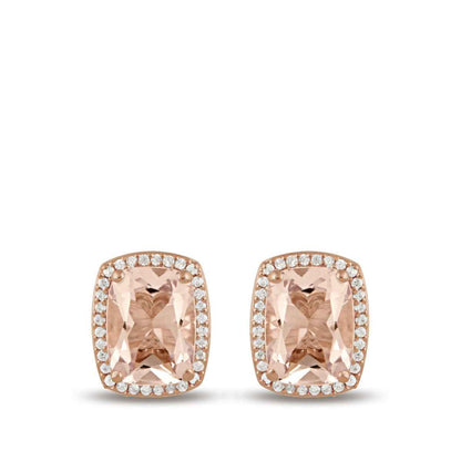 Cushion Morganite & 1/7 ct. tw. Diamond Halo Earrings in 10K Pink Gold front view