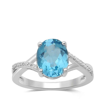 Oval Swiss Blue Topaz & Diamond Accent Ring with Twist Band in 10K White Gold