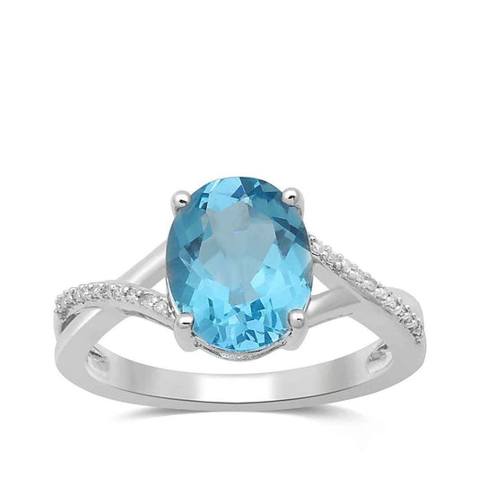 Oval Swiss Blue Topaz & Diamond Accent Ring with Twist Band in 10K White Gold