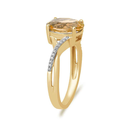 Oval Citrine & Diamond Accent Ring with Twist Band in 10K Yellow Gold front view