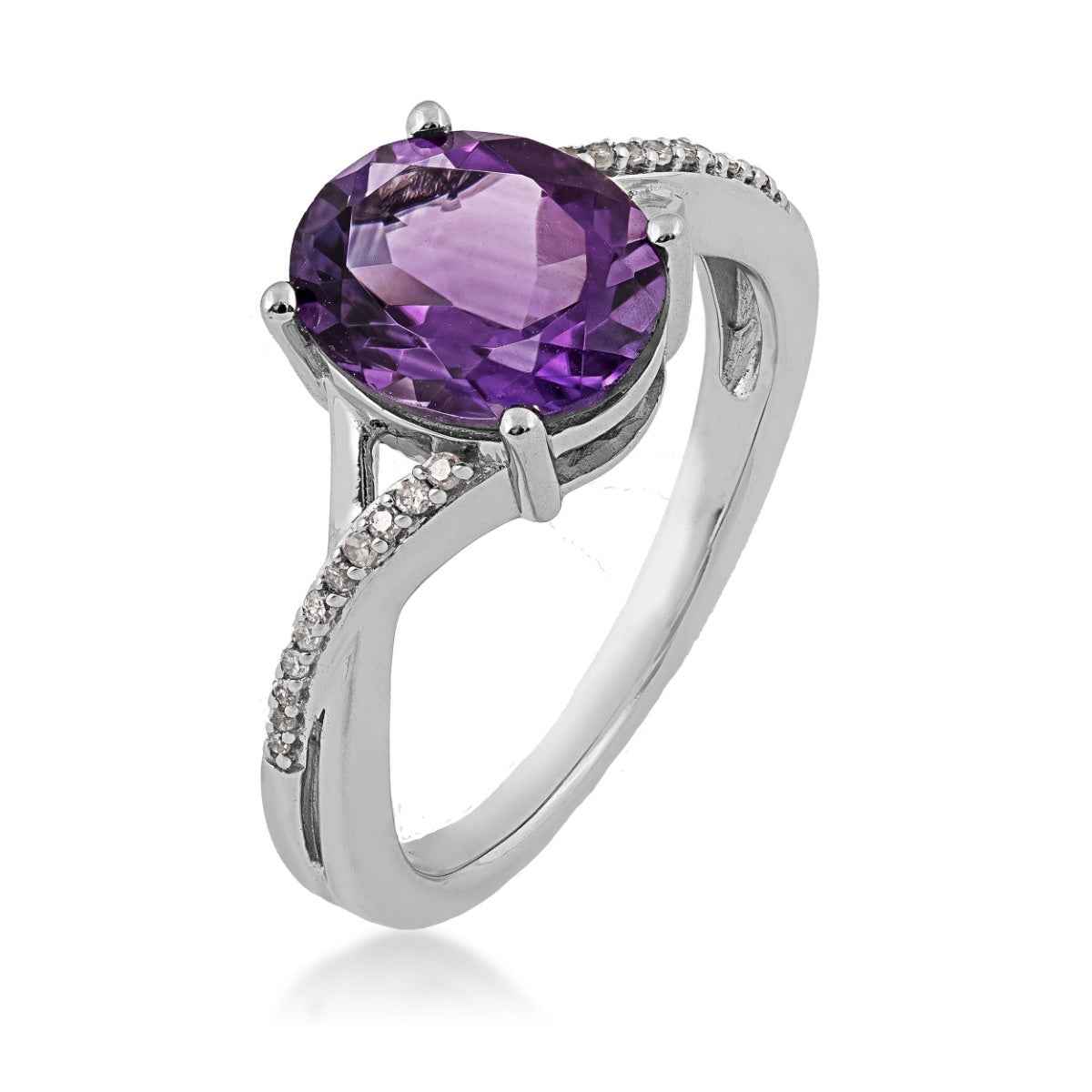 Amethyst and Diamond Accent Oval Fashion Ring in 10K White Gold front view