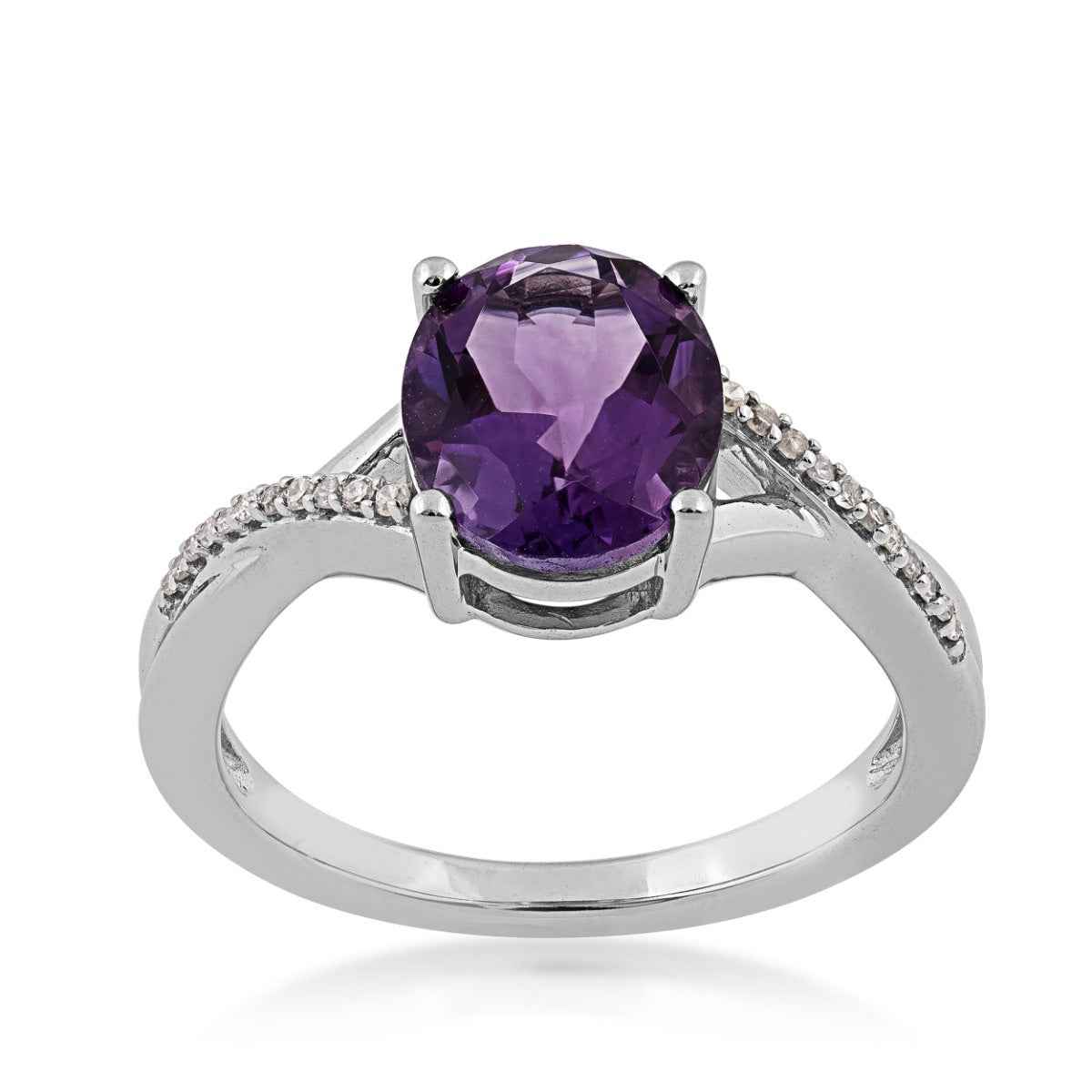 Amethyst and Diamond Accent Oval Fashion Ring in 10K White Gold