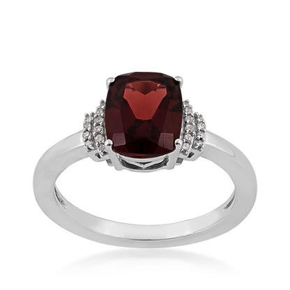 Cushion Garnet and Diamond Accent Ring in 10K White Gold