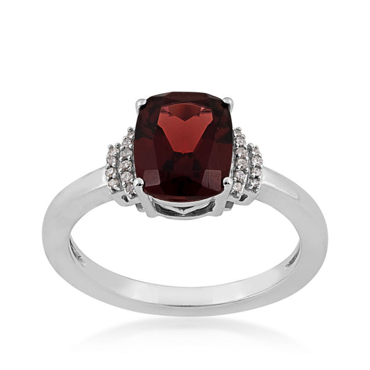 Cushion Garnet and Diamond Accent Ring in 10K White Gold