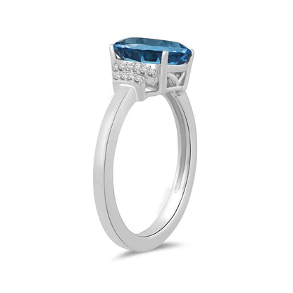 Cushion London Blue Topaz & Diamond Accent Ring in 10K White Gold front view