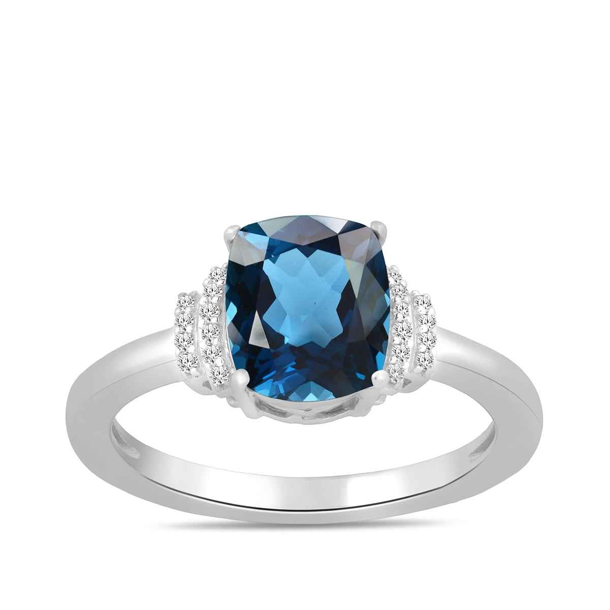 Cushion London Blue Topaz & Diamond Accent Ring in 10K White Gold