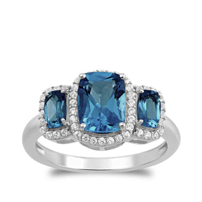 London Blue Topaz & 1/7 ct. tw. Diamond 3-Stone Ring in 10K White Gold