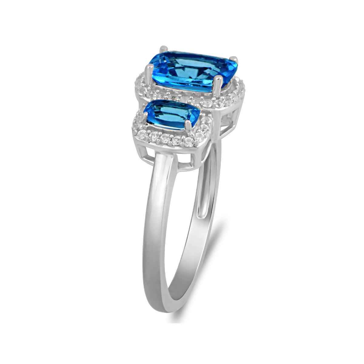 London Blue Topaz & 1/7 ct. tw. Diamond 3-Stone Ring in 10K White Gold front view