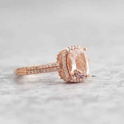 Cushion Morganite & 1/5 ct. tw. Diamond Halo Ring in 10K Pink Gold side profile