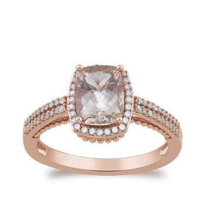 Cushion Morganite & 1/5 ct. tw. Diamond Halo Ring in 10K Pink Gold