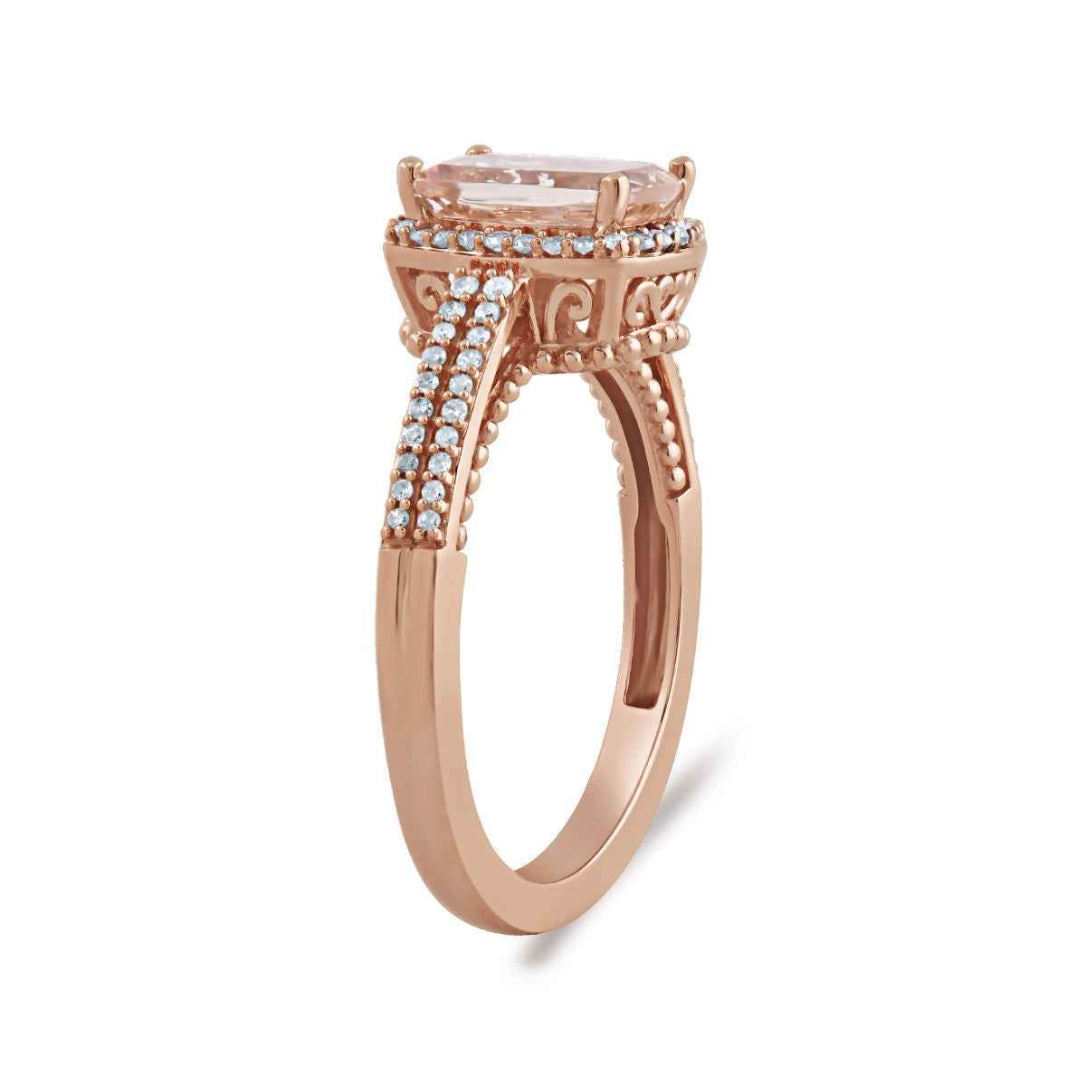 Cushion Morganite & 1/5 ct. tw. Diamond Halo Ring in 10K Pink Gold front view
