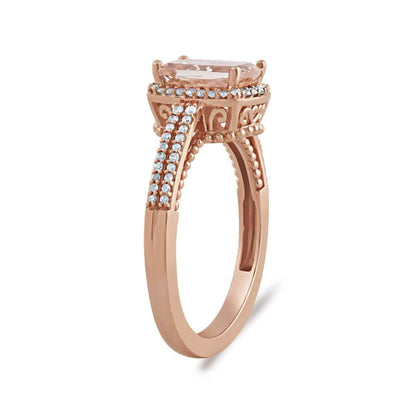 Cushion Morganite & 1/5 ct. tw. Diamond Halo Ring in 10K Pink Gold front view
