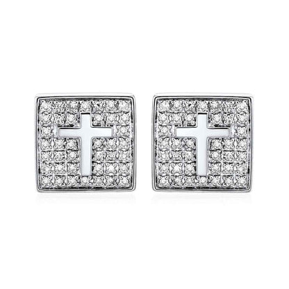 1/4 ct. tw. Diamond Cluster Cross Square Earrings in 10K White Gold front view