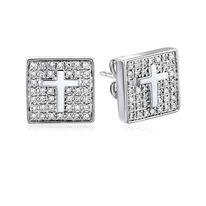 1/4 ct. tw. Diamond Cluster Cross Square Earrings in 10K White Gold