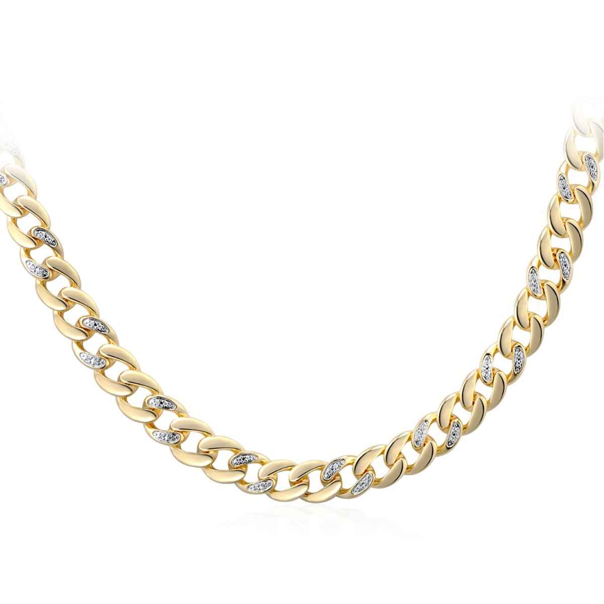 3/8 ct. tw. 22-inch Diamond Cuban Chain Necklace in 10K Yellow Gold close-up detail