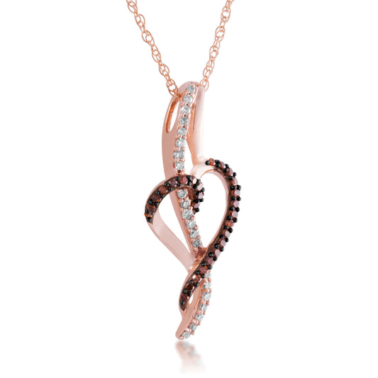 1/5 ct. tw. Round Cognac & White Diamond Heart Pendant with Black Rhodium Plated Accent in 10K Pink Gold