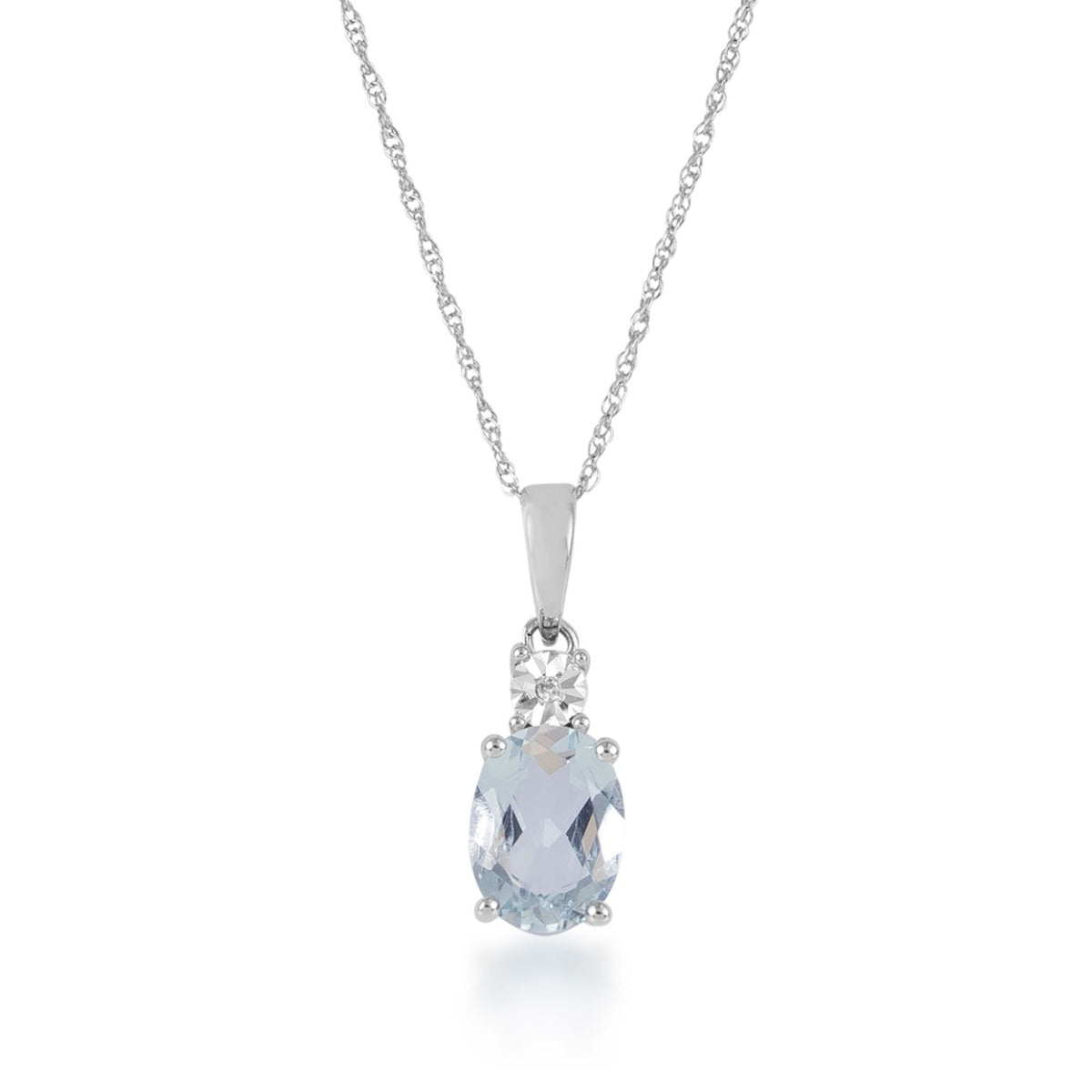Oval Aquamarine & Diamond Accent Pendant in 10K White Gold