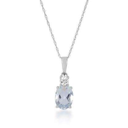 Oval Aquamarine & Diamond Accent Pendant in 10K White Gold