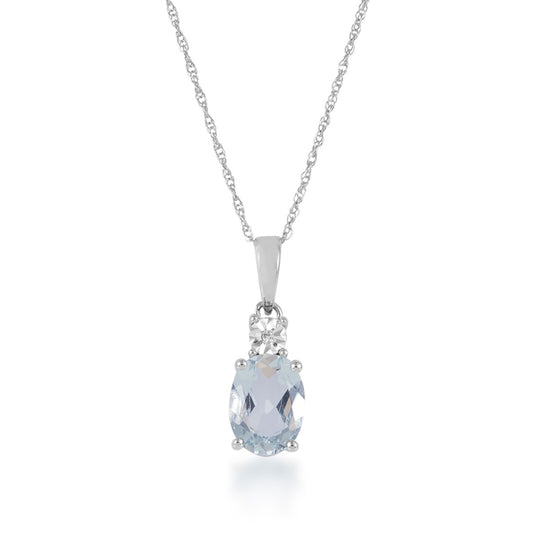 Oval Aquamarine & Diamond Accent Pendant in 10K White Gold