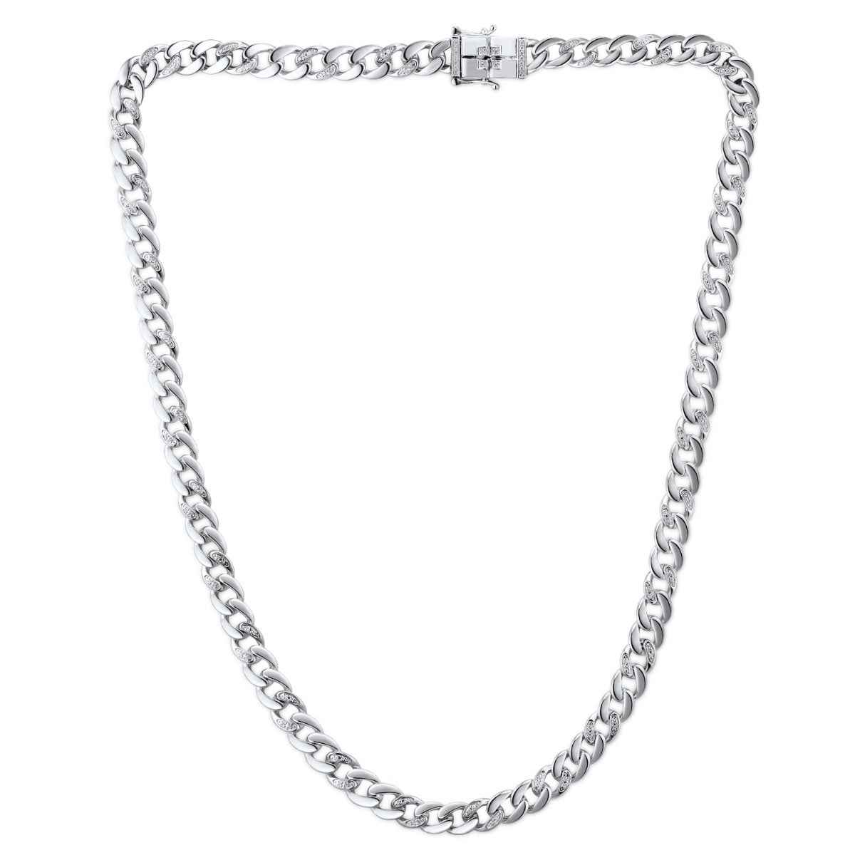 3/8 ct. tw. 22-inch Diamond Cuban Chain Necklace in Sterling Silver front view