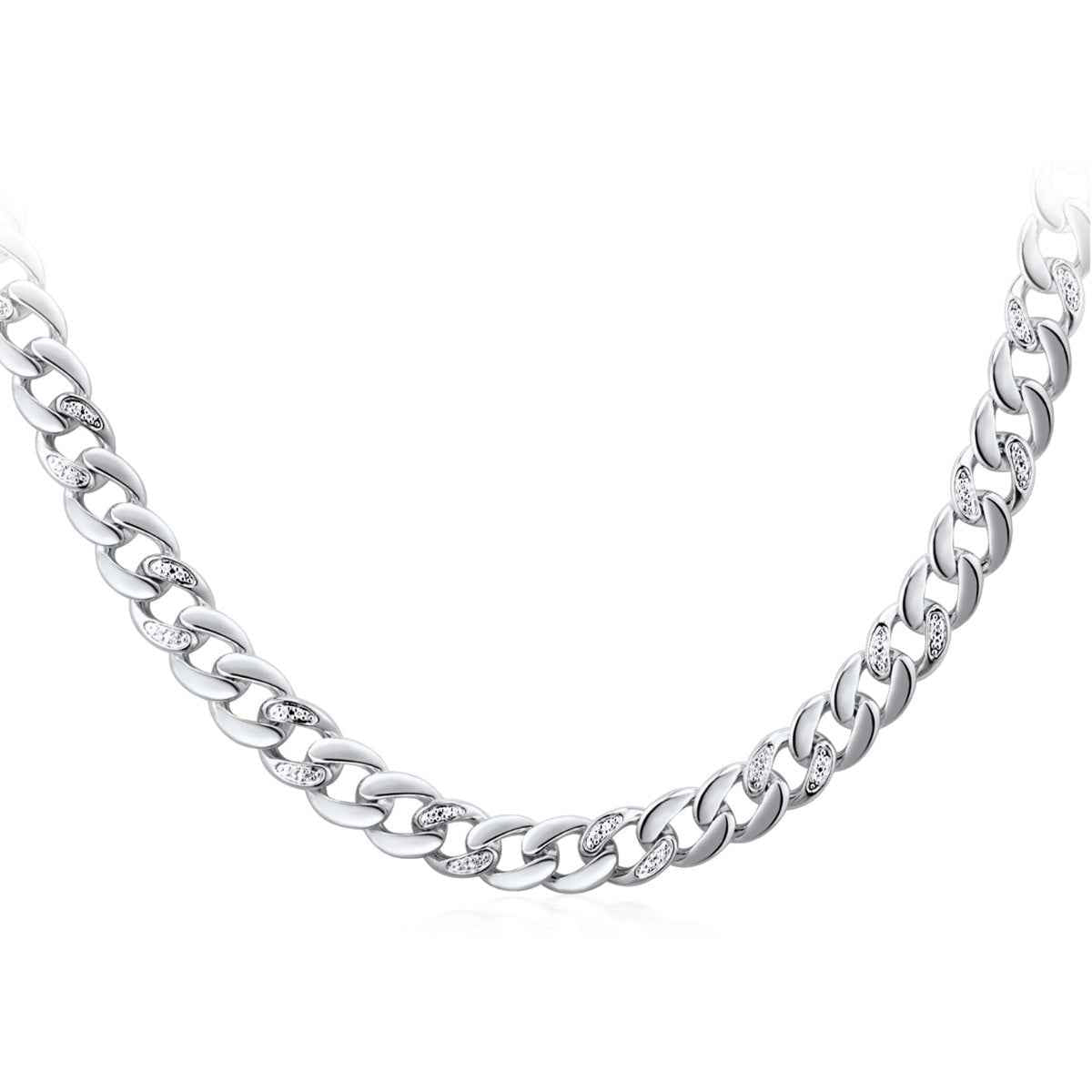 3/8 ct. tw. 22-inch Diamond Cuban Chain Necklace in Sterling Silver close-up detail