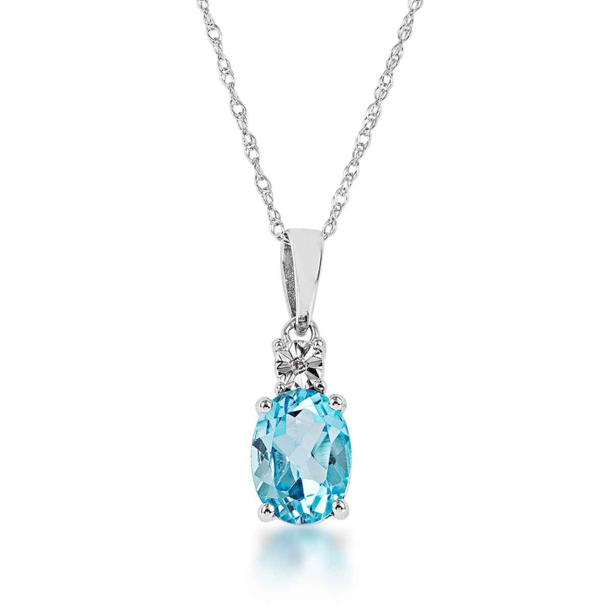 Oval Swiss Blue Topaz & Diamond Accent Pendant in 10K White Gold (2)